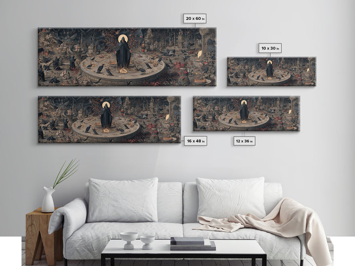 The Eclipse Summoning, Medieval Grotesque Art, Extra Wide Wall Art, Macabre Wall Art, Canvas Print, Halloween Wall Art
