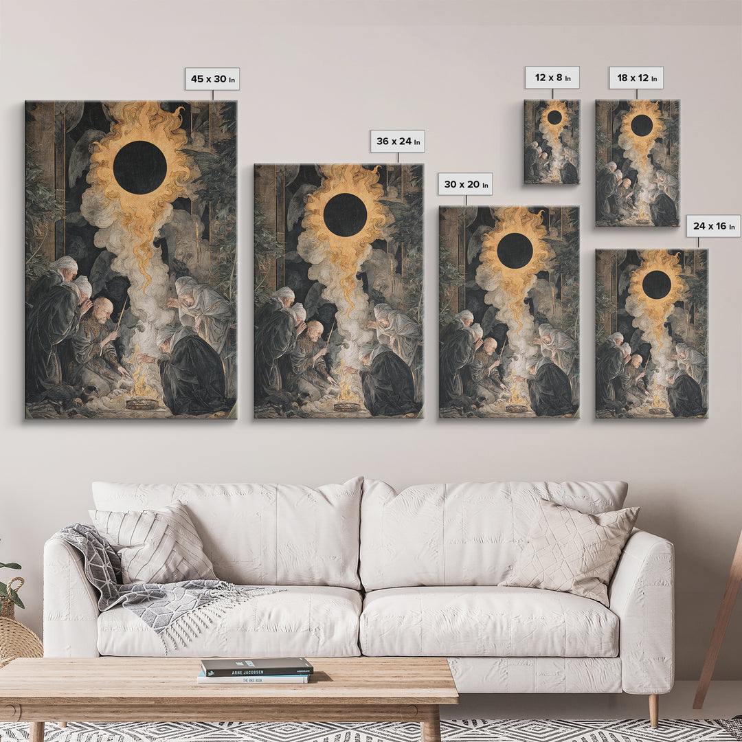 The Eclipse Summoning, Dark Renaissance Art, Vertical Wall Art, Gothic Horror Wall Art, Canvas Print, Halloween Wall Art
