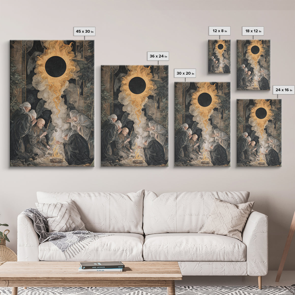 The Eclipse Summoning, Dark Renaissance Art, Vertical Wall Art, Gothic Horror Wall Art, Canvas Print, Halloween Wall Art