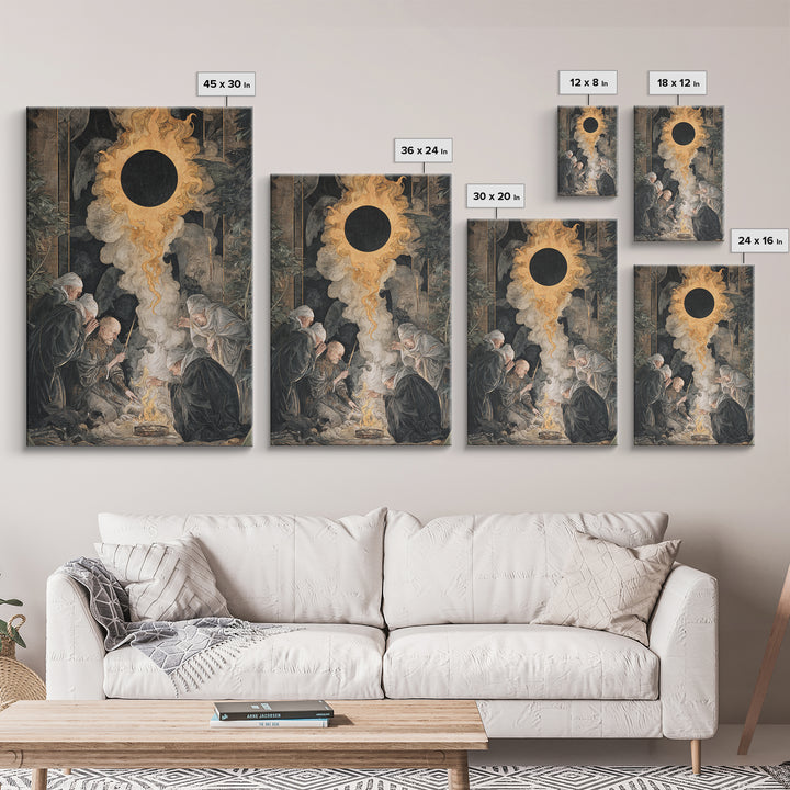 The Eclipse Summoning, Dark Renaissance Art, Vertical Wall Art, Gothic Horror Wall Art, Canvas Print, Halloween Wall Art