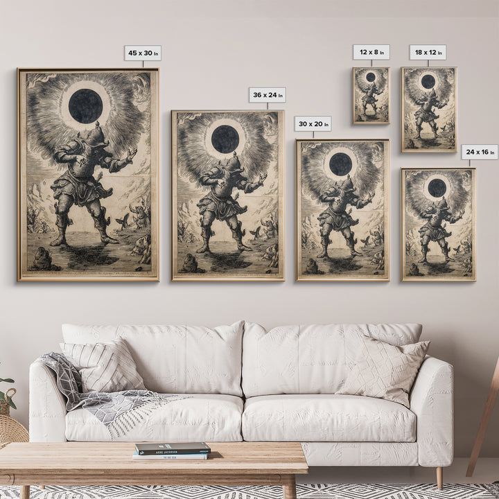 The Eclipse Summoning, Renaissance Engraving Art, Vertical Wall Art, Gothic Horror Wall Art, Canvas Print, Halloween Wall Art
