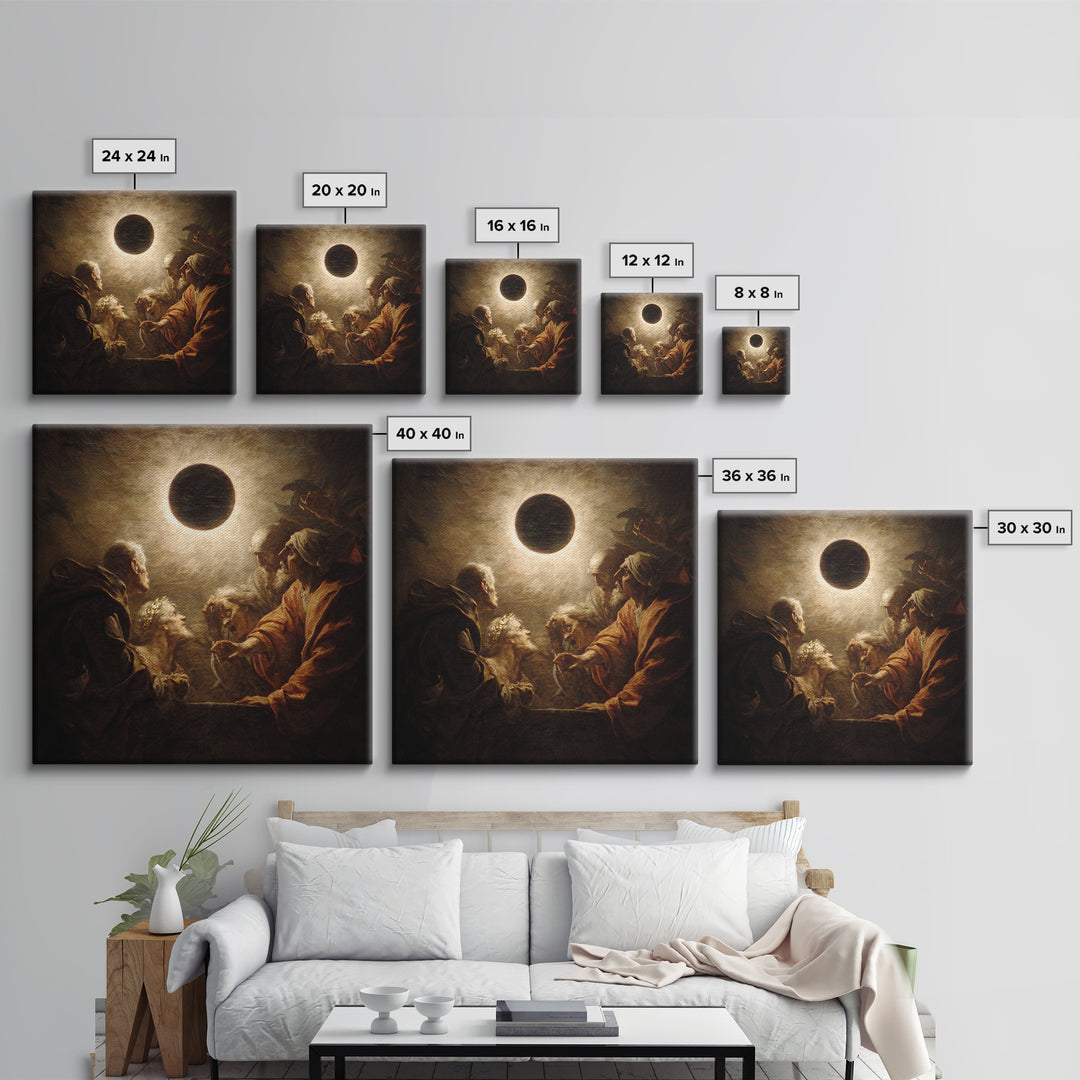 The Eclipse Summoning, Gothic Nightmare Art, Square Wall Art, Dark Halloween Decor, Framed Canvas Print, Halloween Wall Art