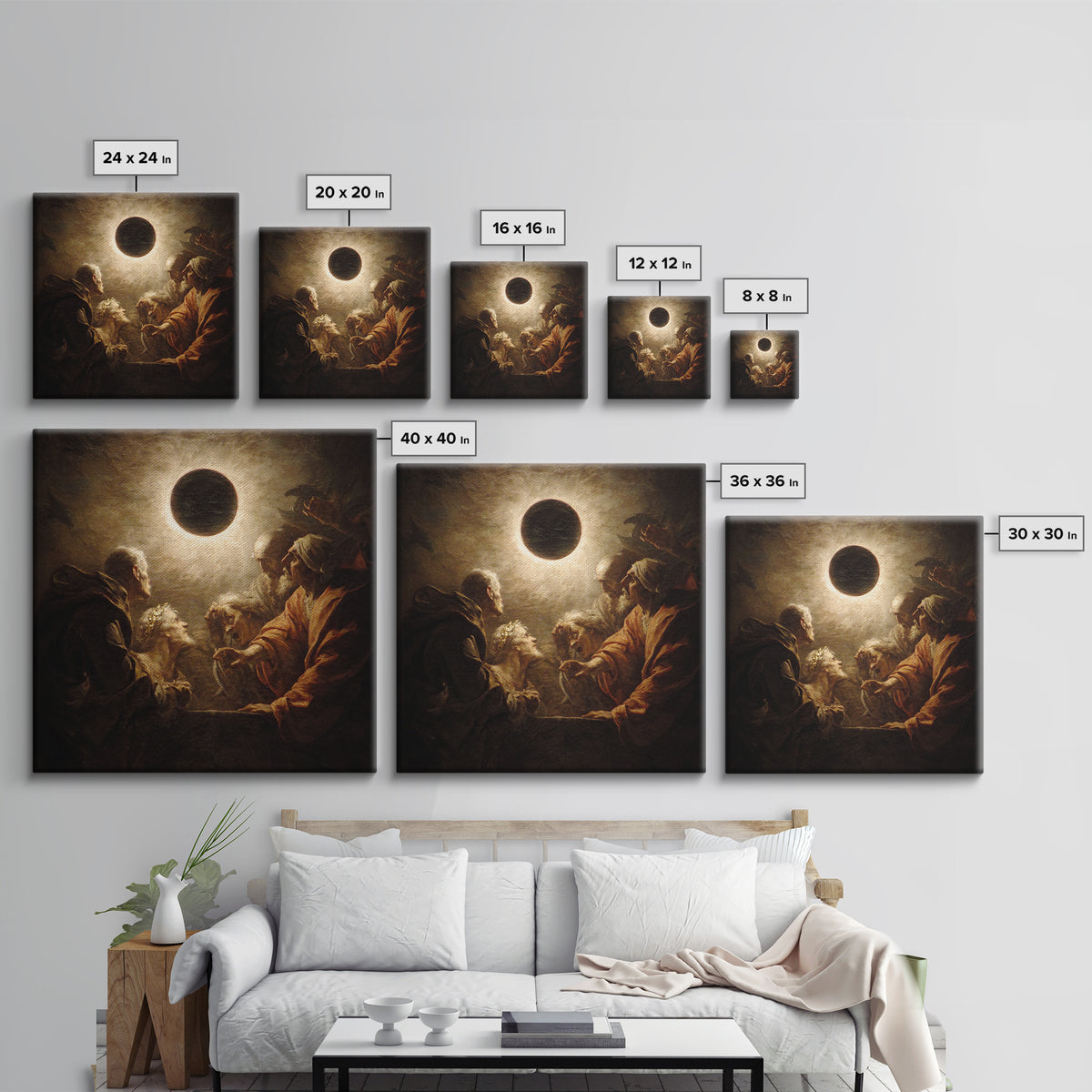 The Eclipse Summoning, Gothic Nightmare Art, Square Wall Art, Dark Halloween Decor, Framed Canvas Print, Halloween Wall Art