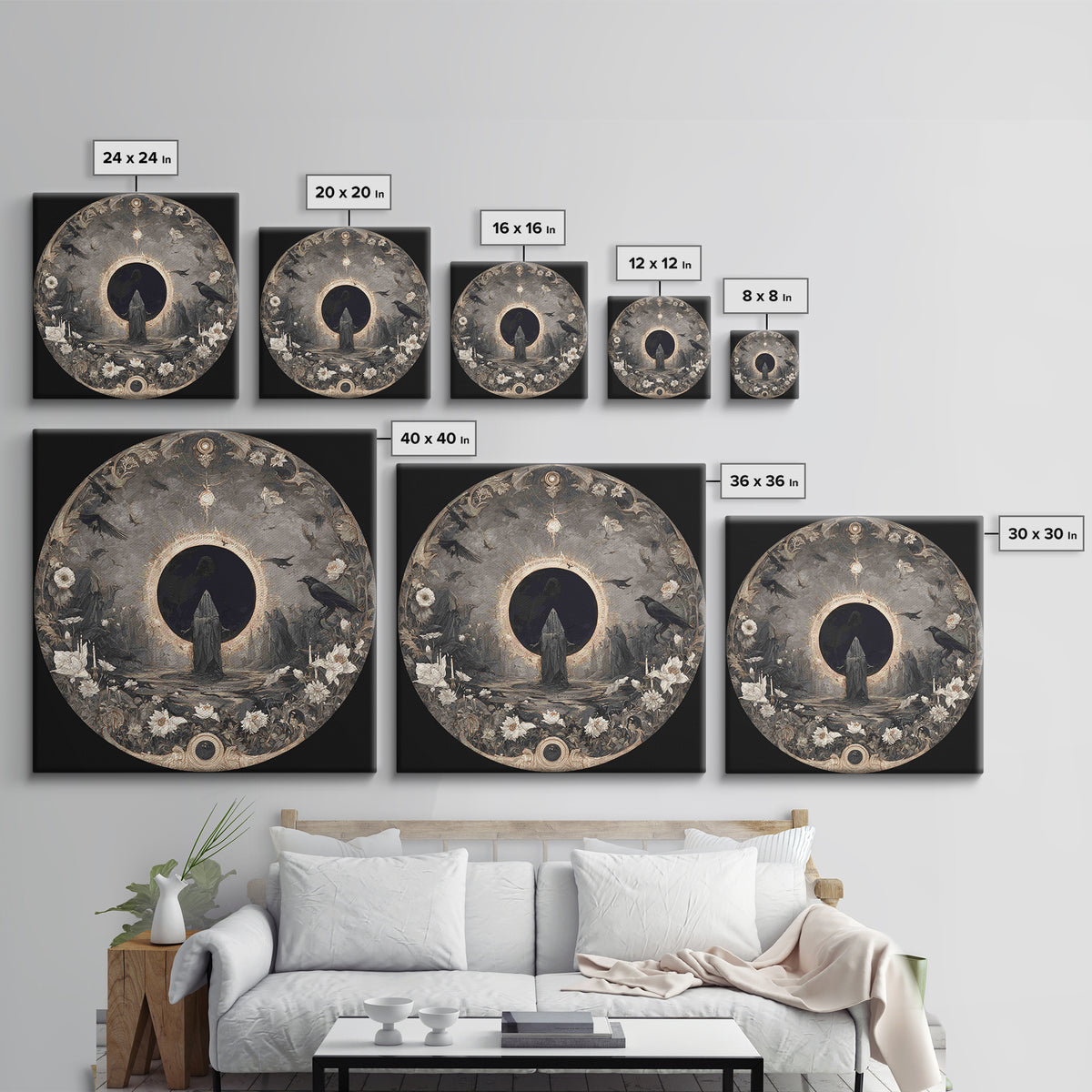 The Eclipse Summoning, Symbolist Dream Art, Square Wall Art, Dark Halloween Decor, Canvas Print, Halloween Wall Art