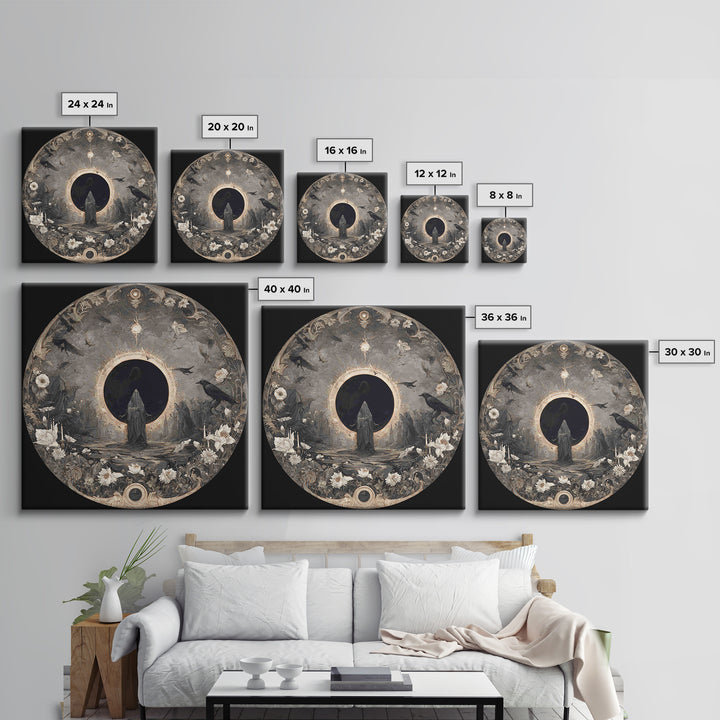 The Eclipse Summoning, Symbolist Dream Art, Square Wall Art, Dark Halloween Decor, Canvas Print, Halloween Wall Art
