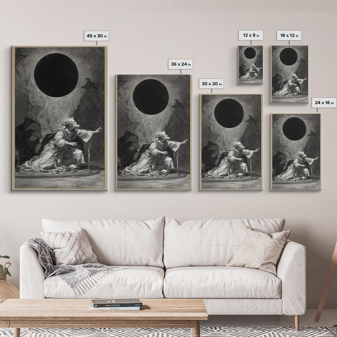 The Eclipse Summoning, Decadent Gothic Art, Vertical Wall Art, Dark Halloween Decor, Canvas Print, Halloween Wall Art