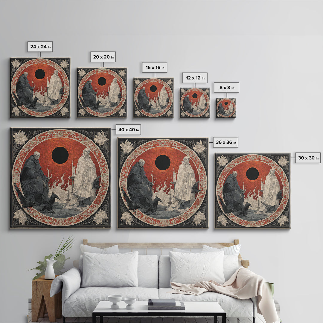 The Eclipse Summoning, Symbolist Etching Art, Square Wall Art, Macabre Wall Art, Framed Canvas Print, Halloween Wall Art, Horror Wall Art