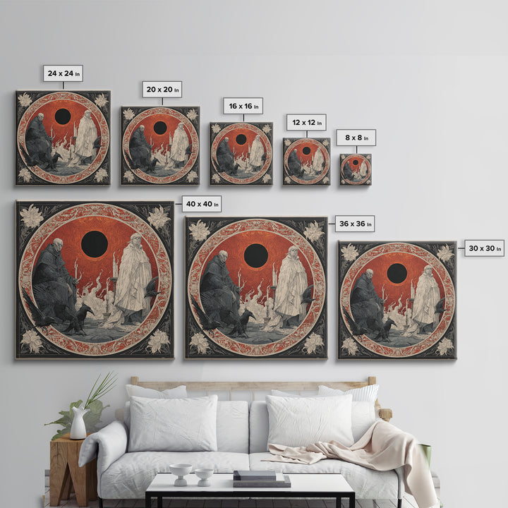 The Eclipse Summoning, Symbolist Etching Art, Square Wall Art, Macabre Wall Art, Framed Canvas Print, Halloween Wall Art, Horror Wall Art