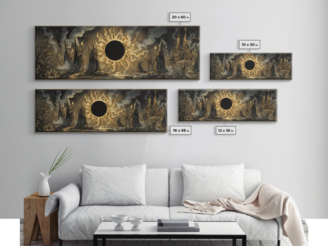 The Eclipse Summoning, Expressionist Nightmare Art, Extra Wide Wall Art, Macabre Wall Art, Framed Canvas Print, Halloween Wall Art