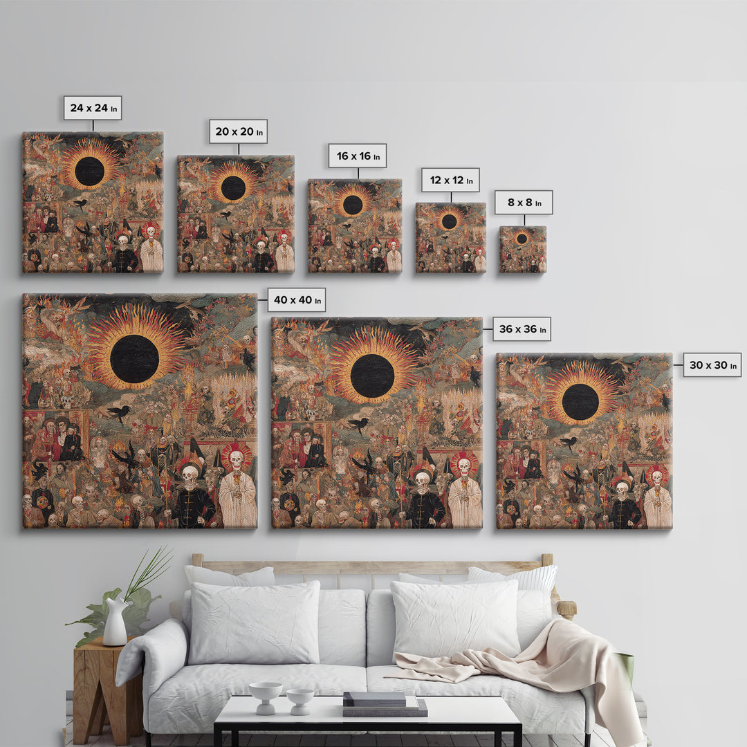 The Eclipse Summoning, Grotesque Carnival Art, Square Wall Art, Dark Halloween Decor, Framed Canvas Print, Halloween Wall Art