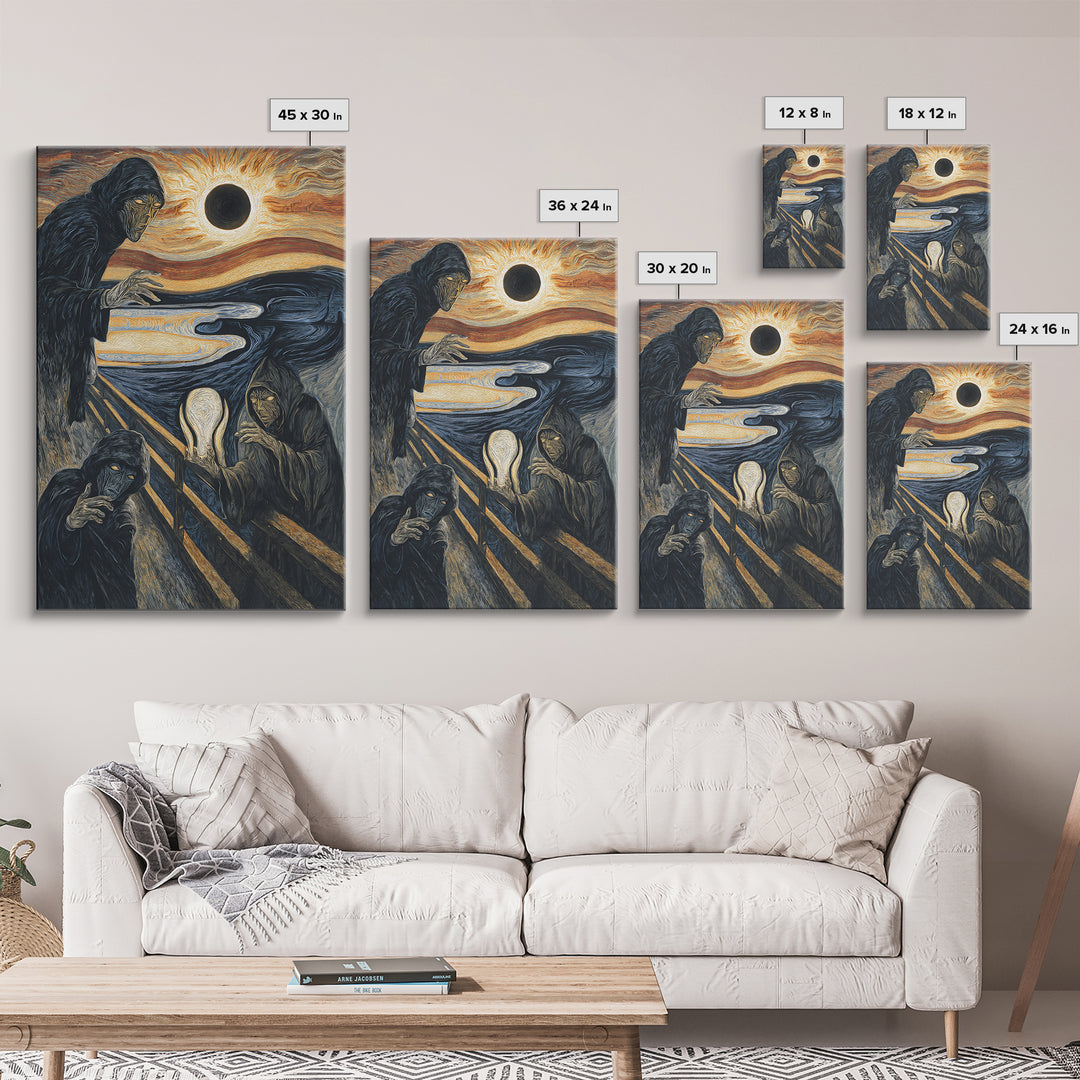 The Eclipse Summoning, Expressionist Gothic Art, Vertical Wall Art, Gothic Horror Wall Art, Framed Canvas Print, Halloween Wall Art