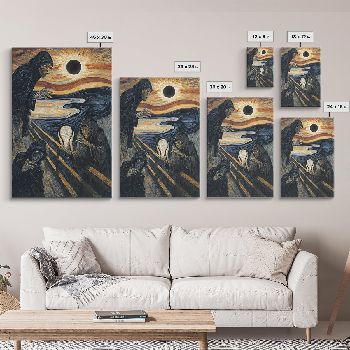 The Eclipse Summoning, Expressionist Gothic Art, Vertical Wall Art, Gothic Horror Wall Art, Framed Canvas Print, Halloween Wall Art