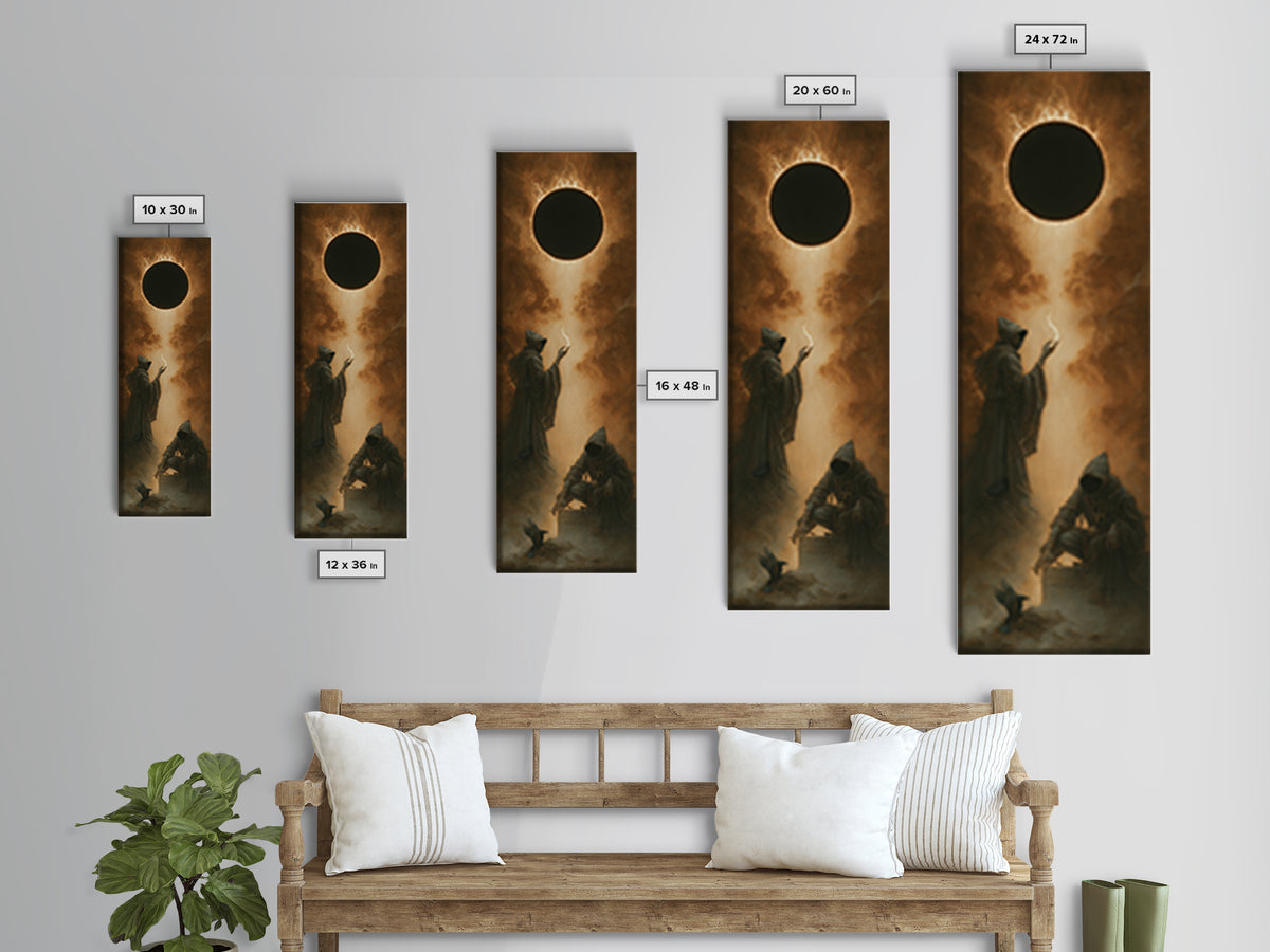 The Eclipse Summoning, Surreal Apocalyptic Art, Tall Narrow Wall Art, Dark Fantasy Wall Art, Canvas Print, Halloween Wall Art
