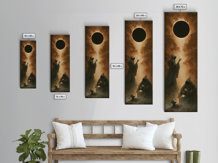 The Eclipse Summoning, Surreal Apocalyptic Art, Tall Narrow Wall Art, Dark Fantasy Wall Art, Canvas Print, Halloween Wall Art