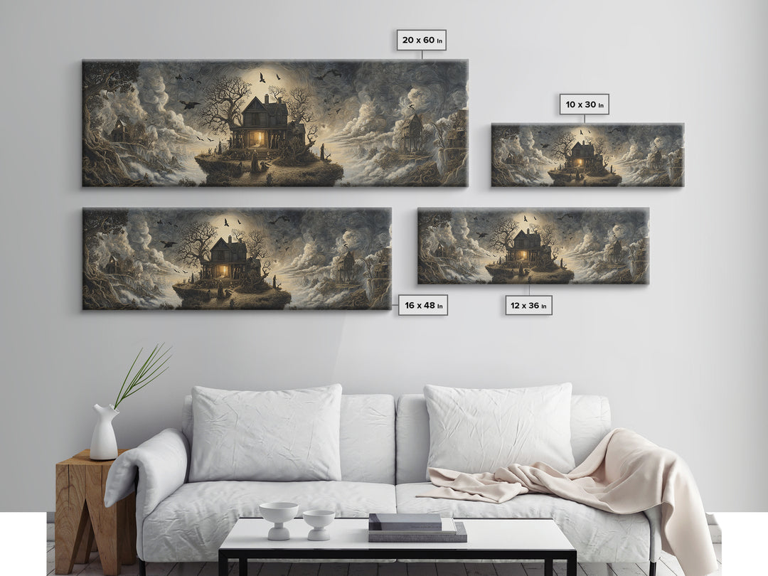 The Last House At The World'S Edge, Baroque Witchcraft Art, Extra Wide Wall Art, Dark Halloween Decor, Canvas Print, Halloween Wall Art