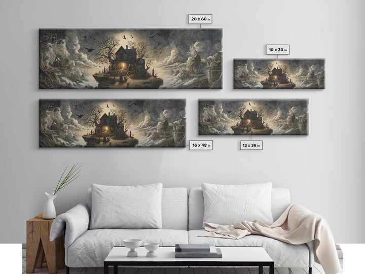 The Last House At The World'S Edge, Baroque Witchcraft Art, Extra Wide Wall Art, Dark Halloween Decor, Canvas Print, Halloween Wall Art