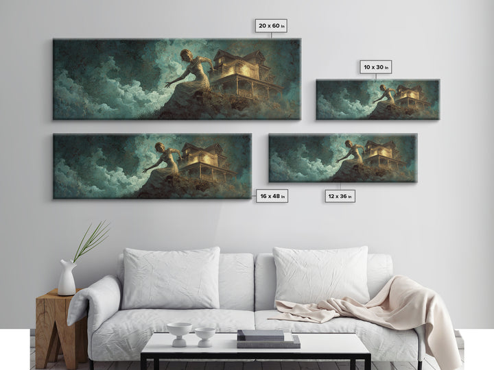 The Last House At The World'S Edge, Visionary Gothic Art, Extra Wide Wall Art, Macabre Wall Art, Canvas Print, Halloween Wall Art