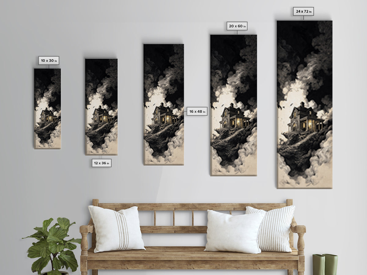 The Last House At The World'S Edge, Architectural Etching Art, Tall Narrow Wall Art, Gothic Horror Wall Art