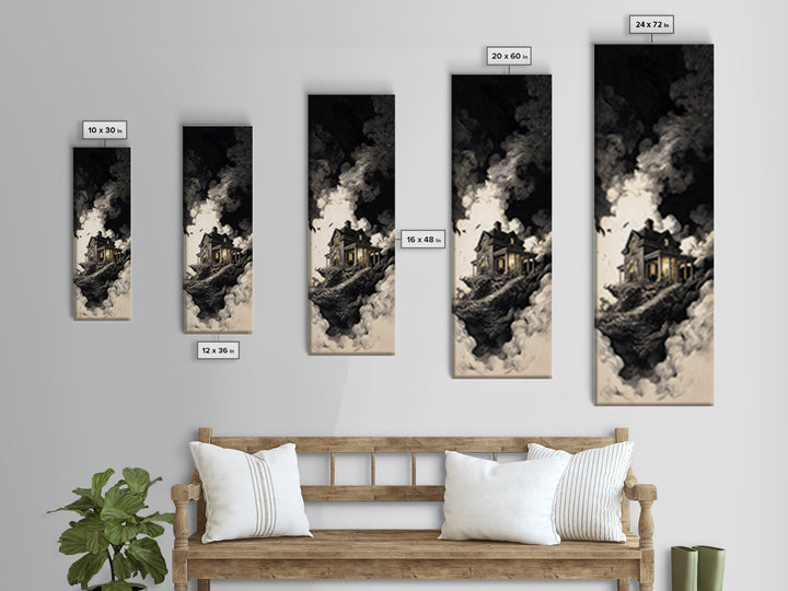 The Last House At The World'S Edge, Architectural Etching Art, Tall Narrow Wall Art, Gothic Horror Wall Art