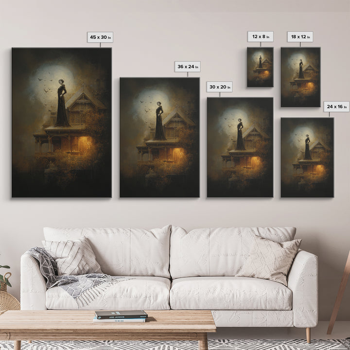 The Last House At The World'S Edge, Ornate Symbolist Art, Vertical Wall Art, Macabre Wall Art, Canvas Print, Halloween Wall Art