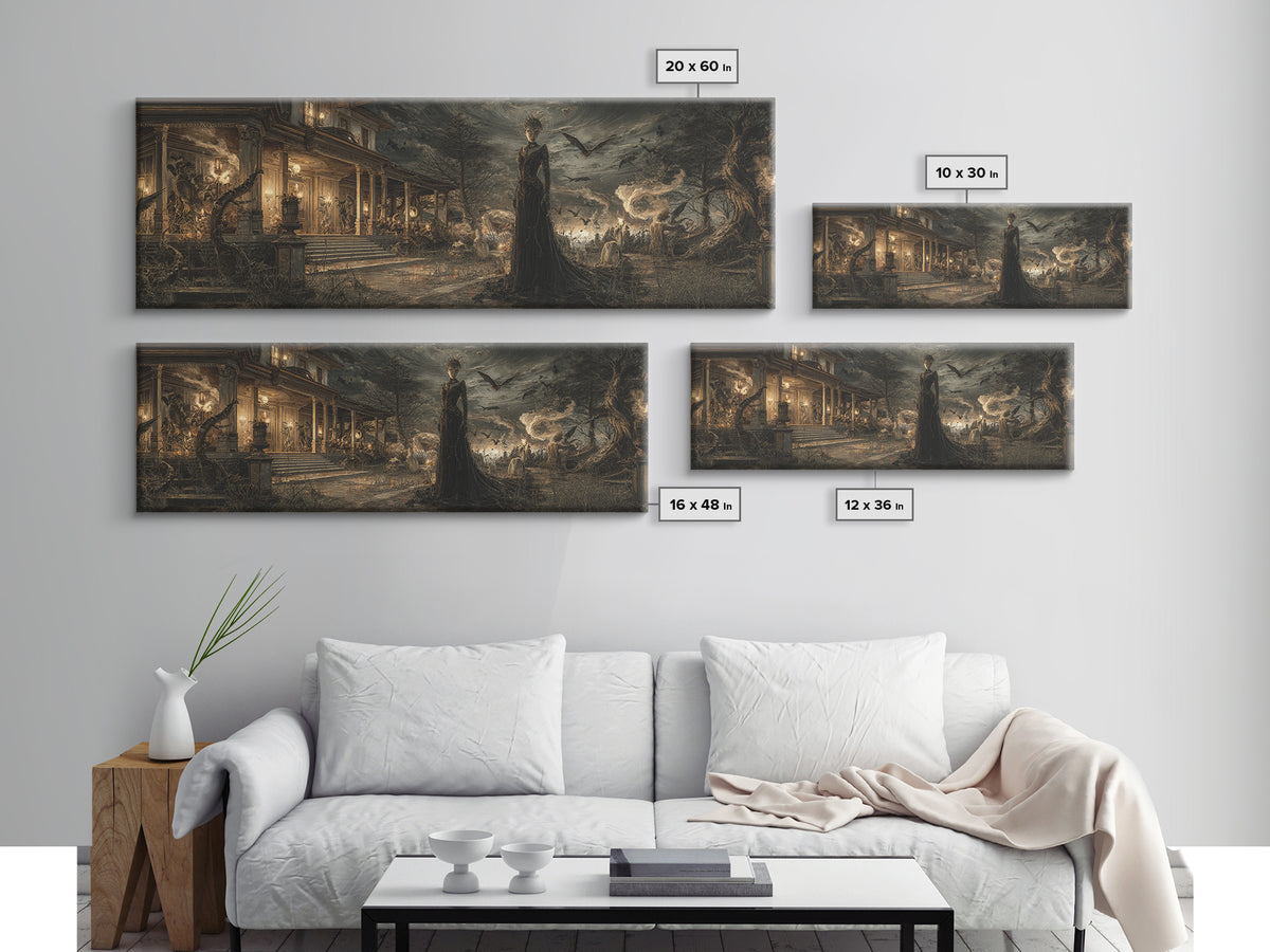 The Last House At The World'S Edge, Dark Symbolist Art, Extra Wide Wall Art, Dark Halloween Decor, Framed Canvas Print