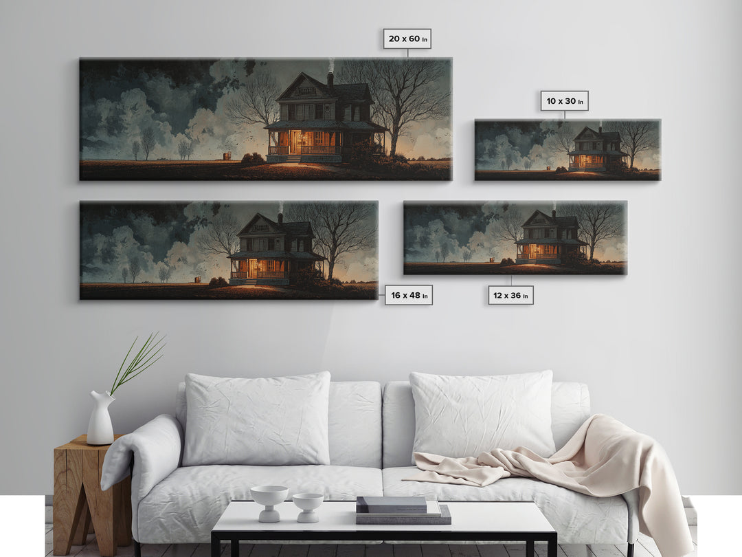 The Last House At The World'S Edge, Symbolist Etching Art, Extra Wide Wall Art, Macabre Wall Art, Framed Canvas Print, Halloween Wall Art