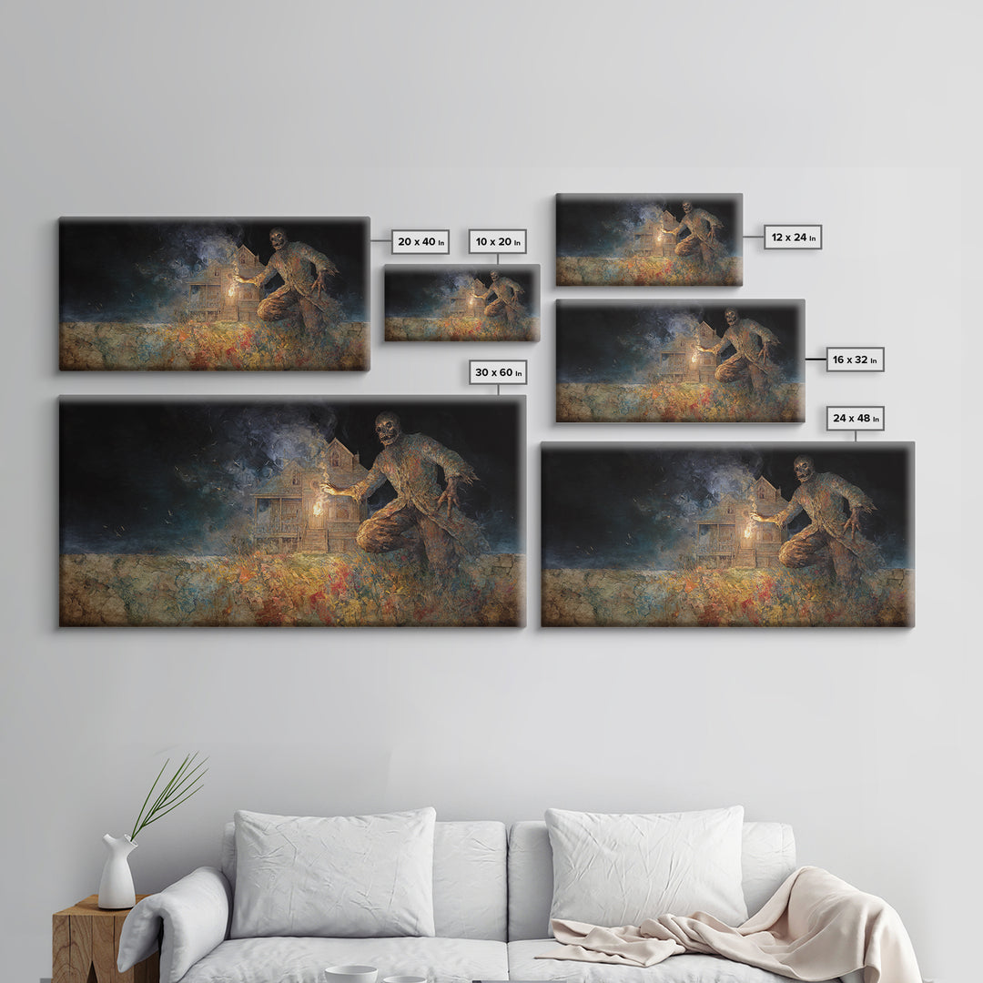 The Last House At The World'S Edge, Grotesque Carnival Art, Wide Panoramic Art, Macabre Wall Art, Canvas Print, Halloween Wall Art