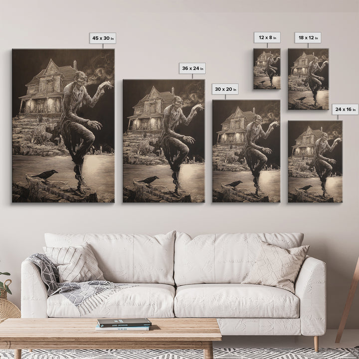 The Last House At The World'S Edge, Victorian Macabre Art, Vertical Wall Art, Dark Halloween Decor, Framed Canvas Print, Horror Wall Art