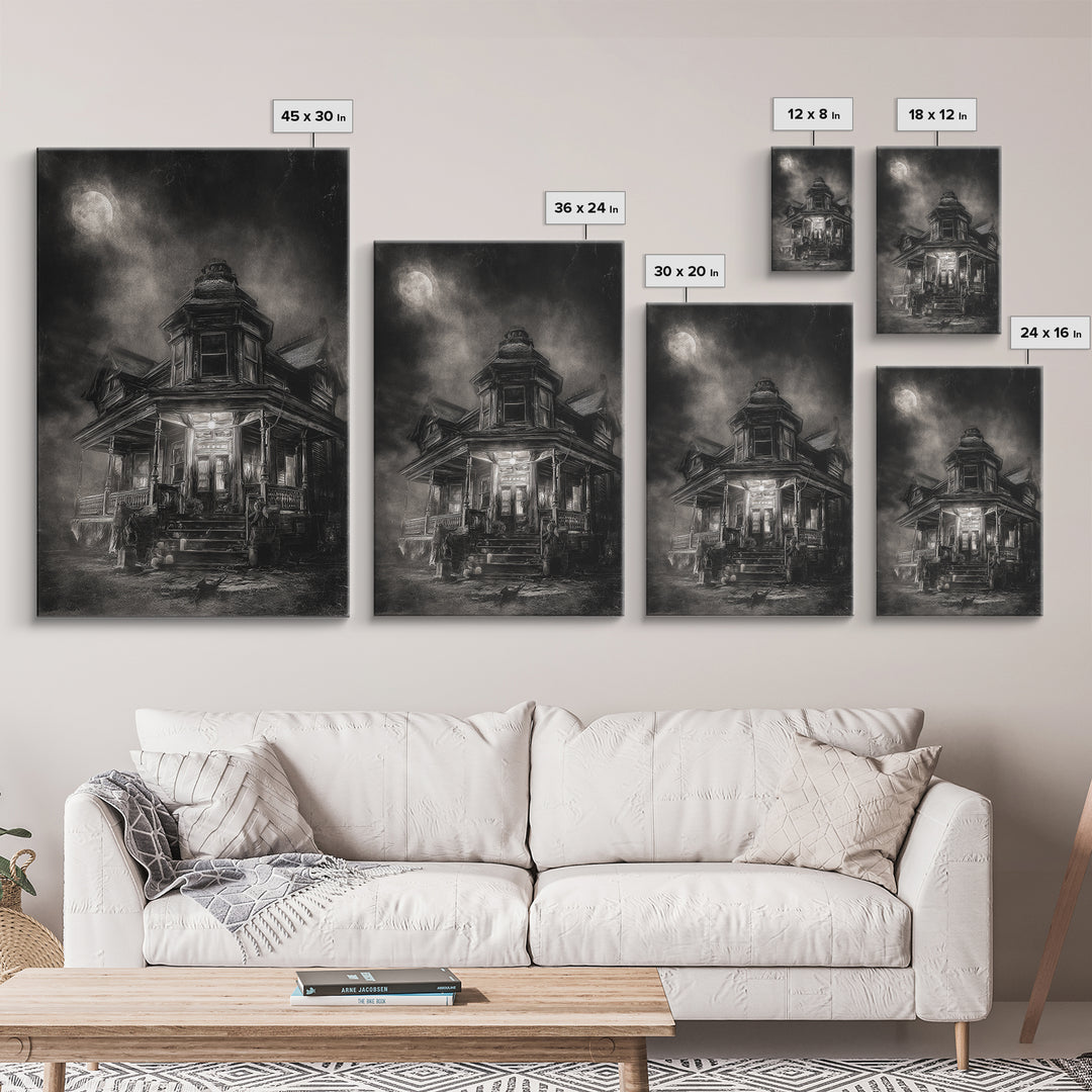 The Last House At The World'S Edge, Biomechanical Horror Art, Vertical Wall Art, Dark Halloween Decor, Canvas Print, Halloween Wall Art