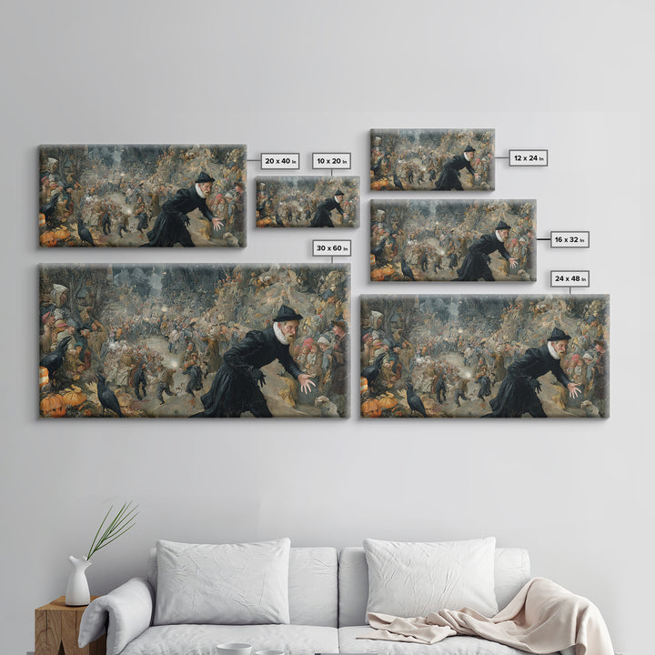 Halloween On Another Planet, Northern Renaissance Horror, Wide Panoramic Art, Gothic Horror Wall Art, Framed Canvas Print
