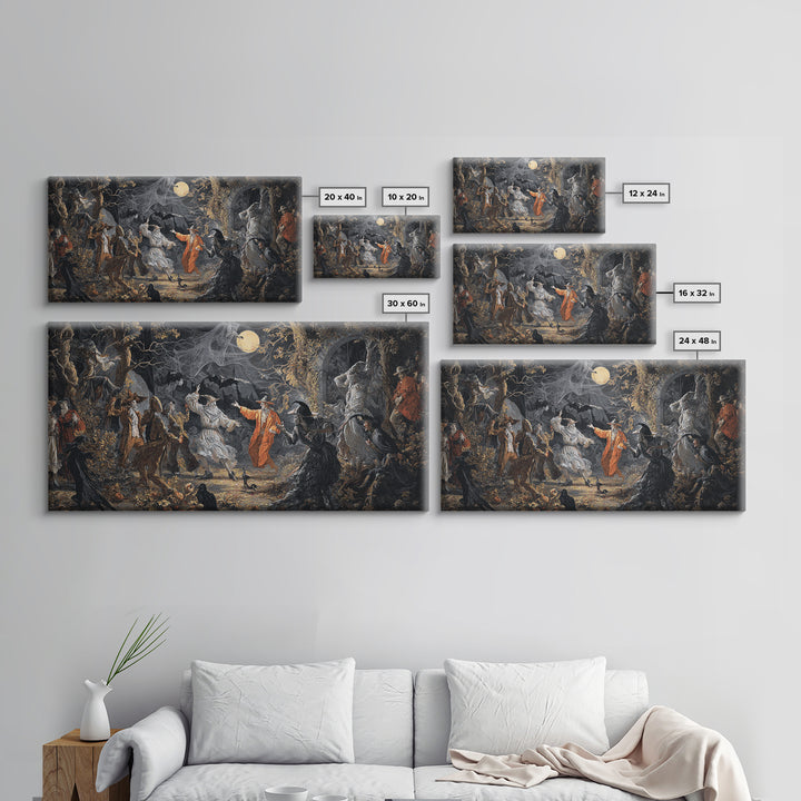 Halloween On Another Planet, Dark Romantic Horror Art, Wide Panoramic Art, Dark Halloween Decor, Framed Canvas Print, Halloween Wall Art