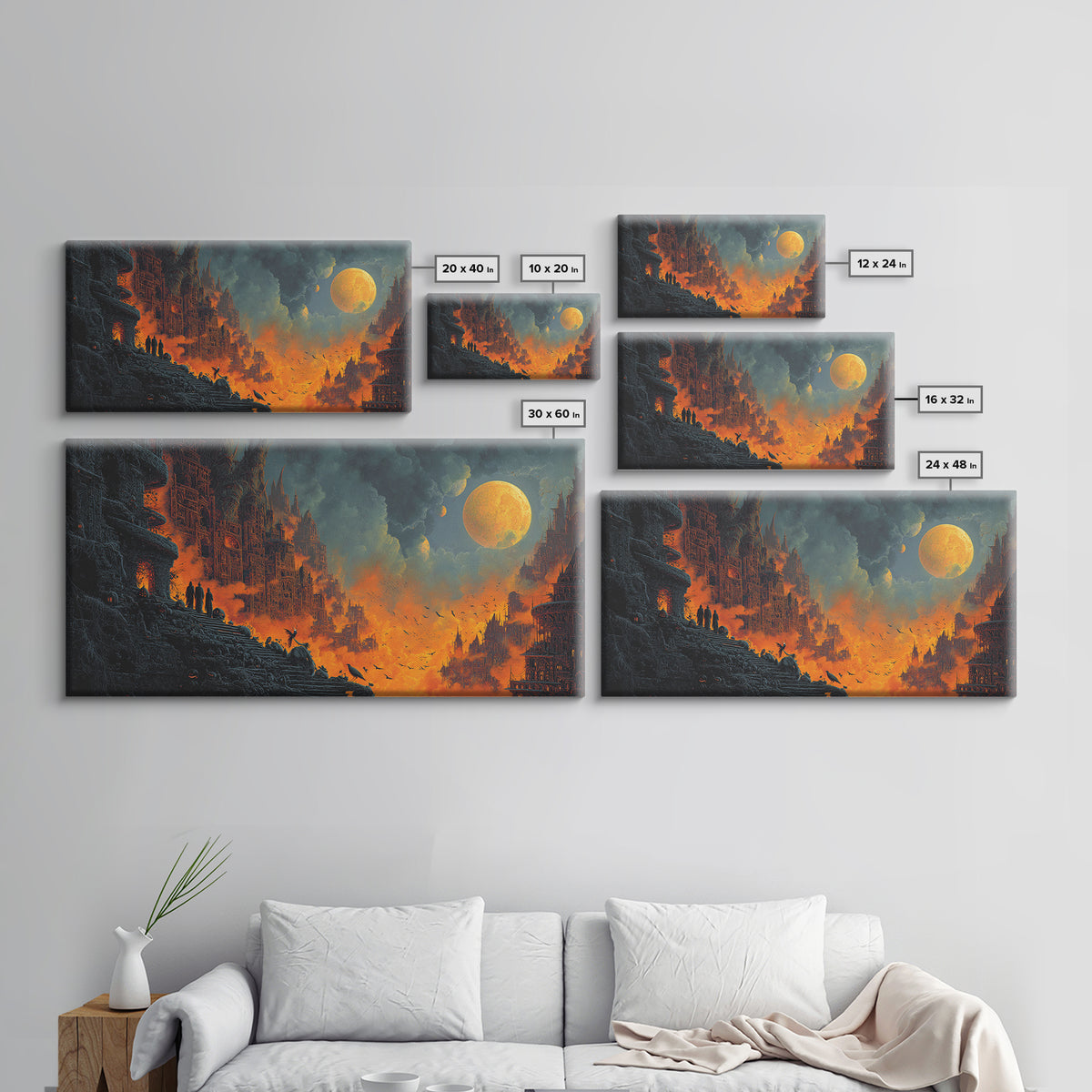 Halloween On Another Planet, Apocalyptic Romantic Art, Wide Panoramic Art, Gothic Horror Wall Art, Canvas Print, Halloween Wall Art