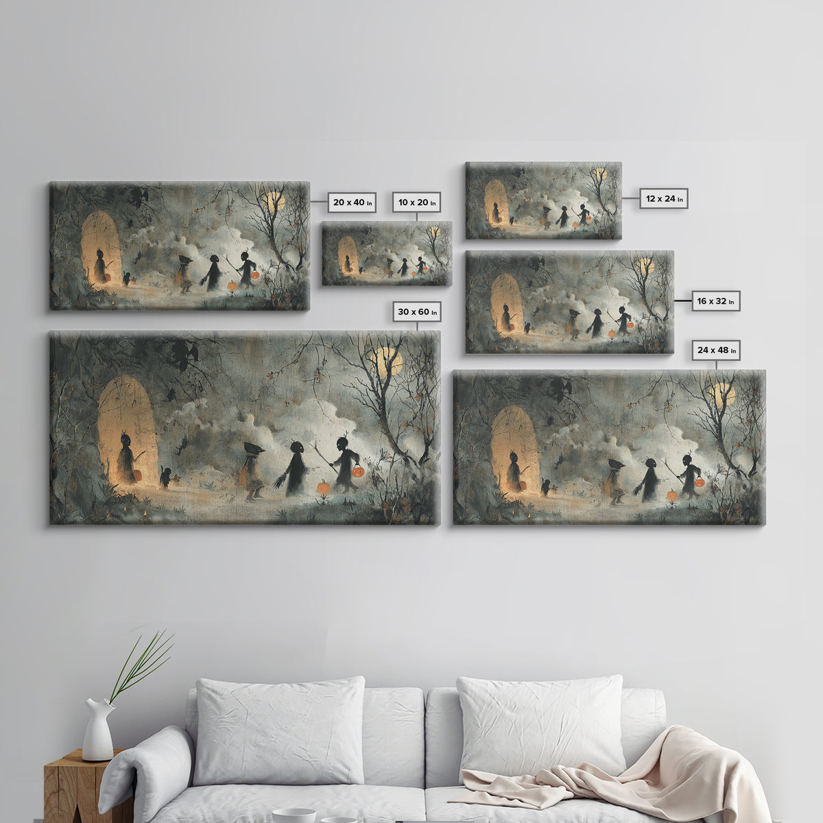 Halloween On Another Planet, Symbolist Dream Art, Wide Panoramic Art, Macabre Wall Art, Canvas Print, Halloween Wall Art