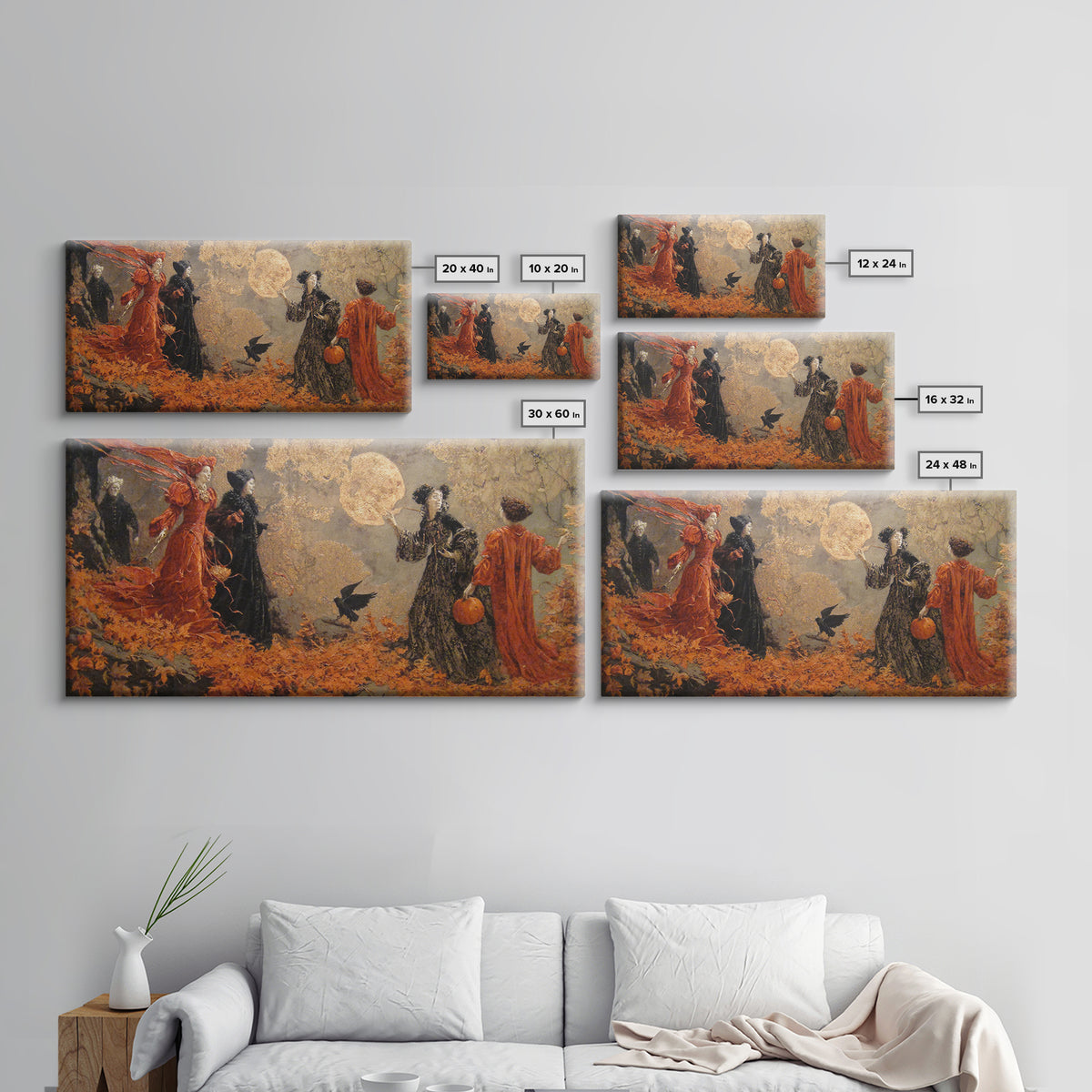 Halloween On Another Planet, Ornate Symbolist Art, Wide Panoramic Art, Macabre Wall Art, Framed Canvas Print, Halloween Wall Art