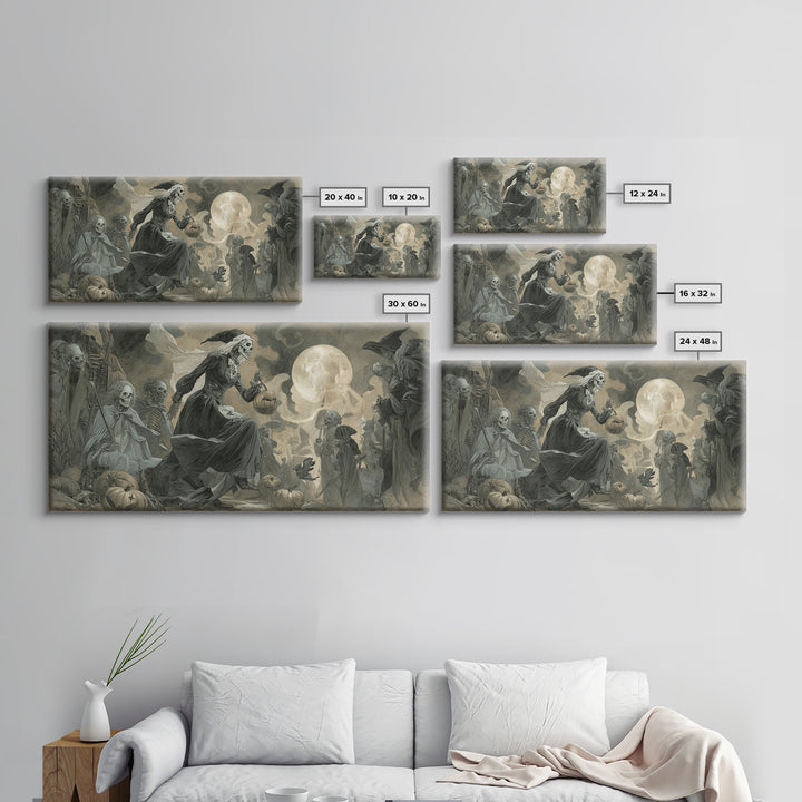 Halloween On Another Planet, Decadent Gothic Art, Wide Panoramic Art, Macabre Wall Art, Framed Canvas Print, Halloween Wall Art