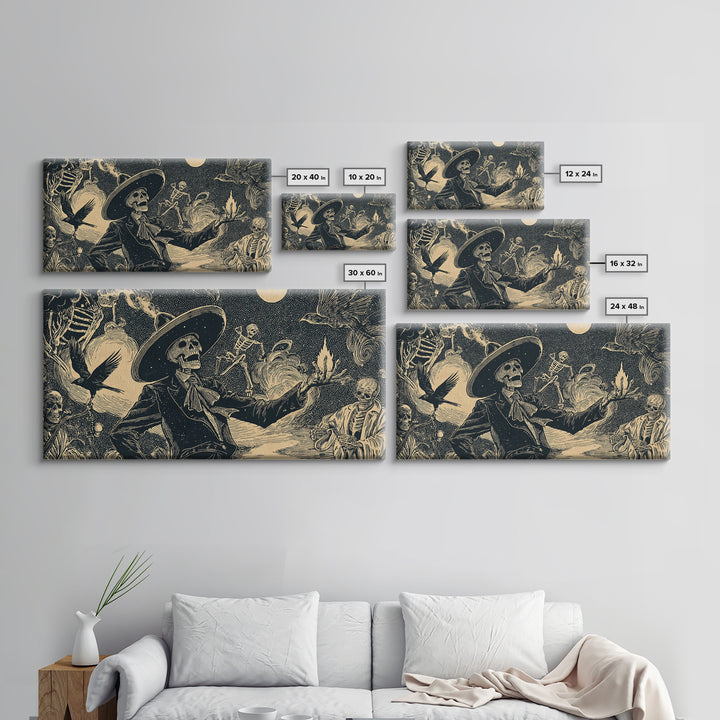 Halloween On Another Planet, Macabre Folk Print Art, Wide Panoramic Art, Gothic Horror Wall Art, Canvas Print
