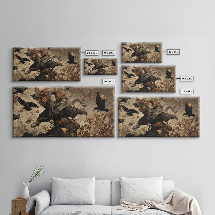 The Personification Of October, Northern Renaissance Horror, Wide Panoramic Art, Macabre Wall Art, Framed Canvas Print