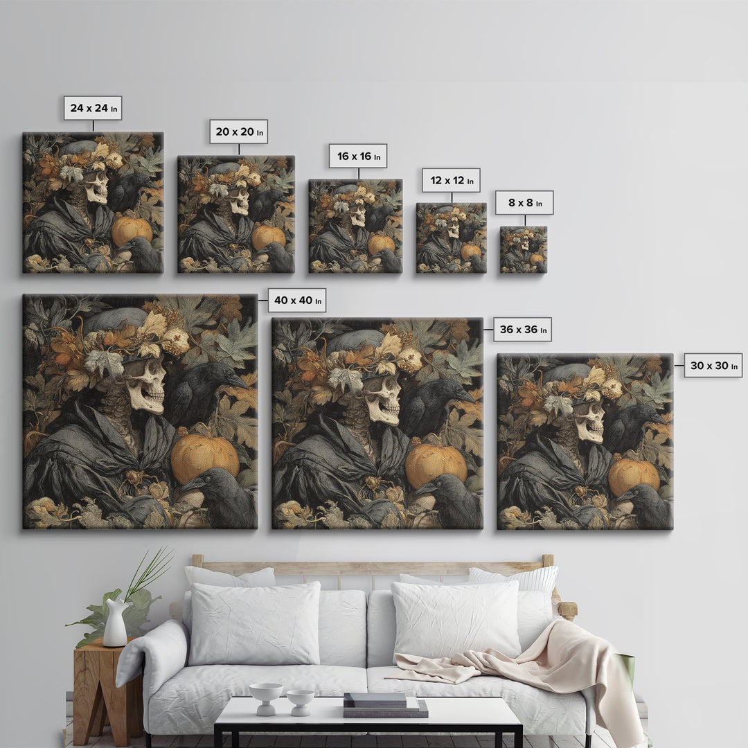 The Personification Of October, Danse Macabre Art, Square Wall Art, Dark Halloween Decor, Framed Canvas Print