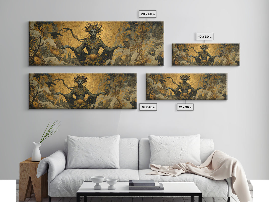 The Personification Of October, Ornate Symbolist Art, Extra Wide Wall Art, Dark Halloween Decor, Canvas Print, Halloween Wall Art
