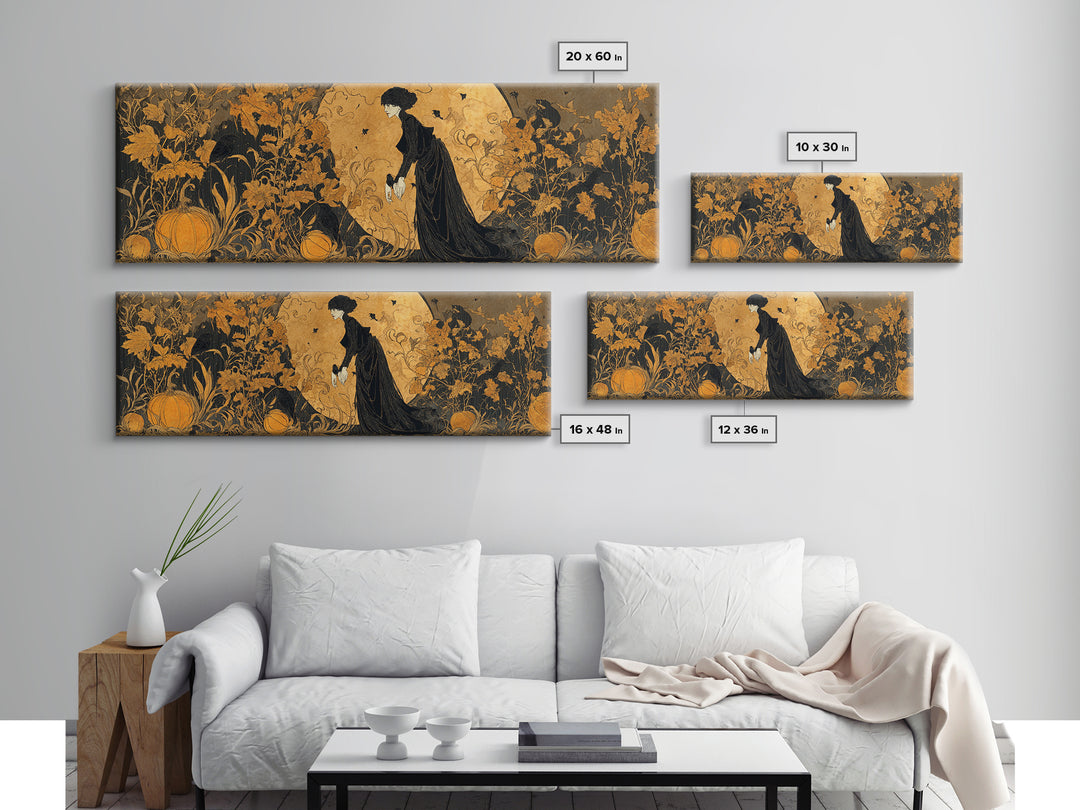 The Personification Of October, Decadent Line Art, Extra Wide Wall Art, Gothic Horror Wall Art, Canvas Print, Halloween Wall Art