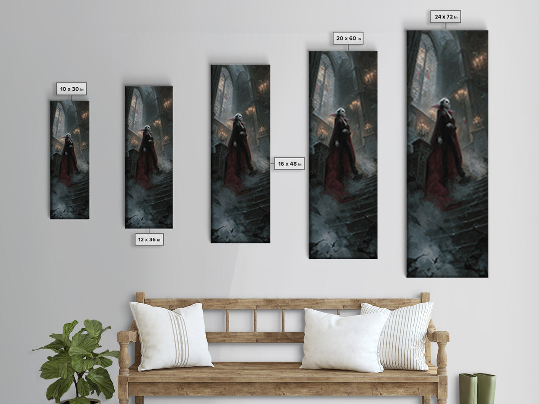 The Crimson Count Of Hollow Keep, Stained Glass Gothic Art, Tall Narrow Wall Art, Dark Fantasy Wall Art, Canvas Print, Halloween Wall Art