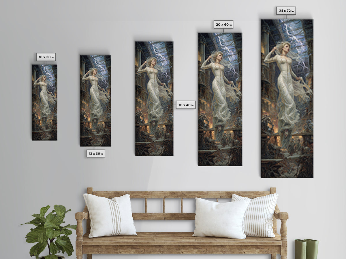 The Stitched Bride Of Thunder Hall, Gothic Engraving Art, Tall Narrow Wall Art, Dark Fantasy Wall Art, Canvas Print, Halloween Wall Art