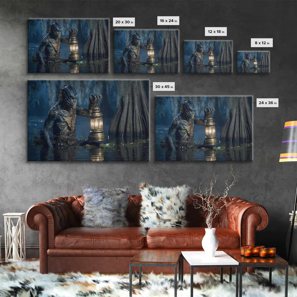 The Creature Of Lantern Lagoon, Symbolist Gothic Landscape, Landscape Wall Art, Gothic Horror Wall Art, Framed Canvas Print