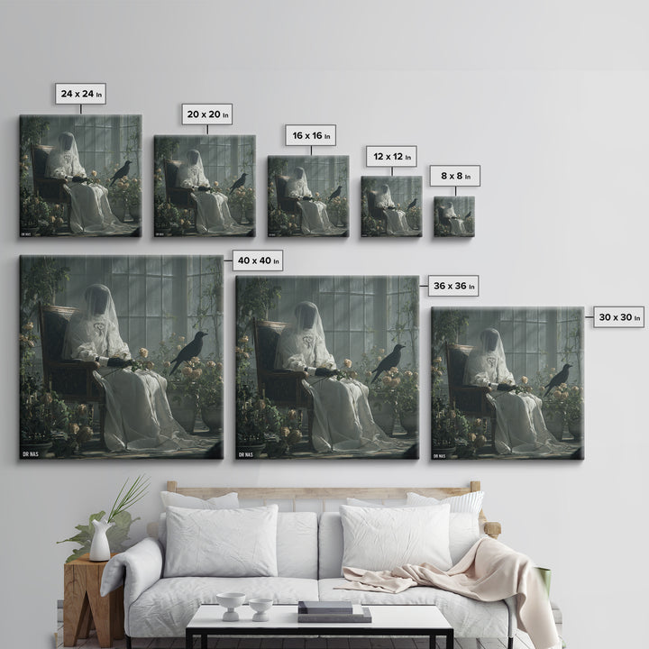 The Invisible Mourner Of Glass House, Victorian Macabre Art, Square Wall Art, Gothic Horror Wall Art, Framed Canvas Print