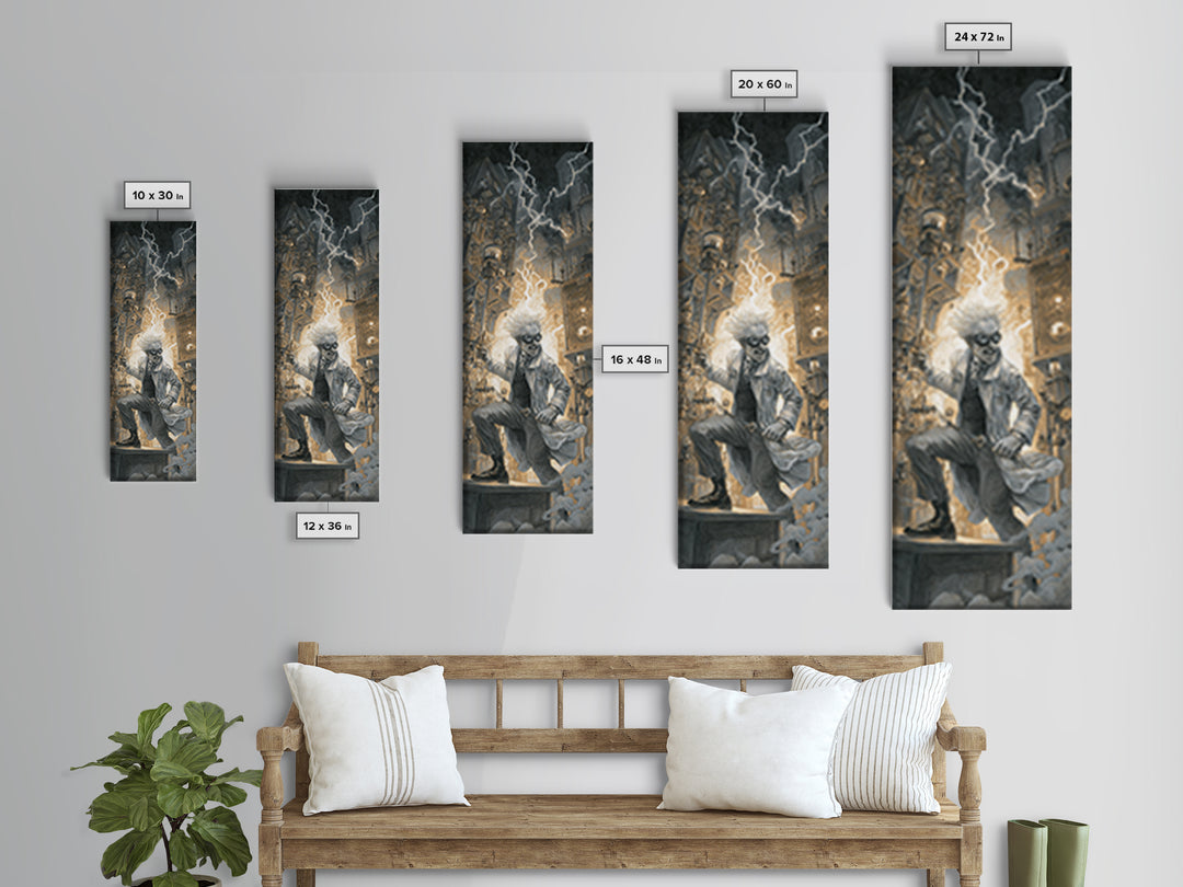 Doctor Vesper'S Resurrection Engine, Gothic Engraving Art, Tall Narrow Wall Art, Dark Fantasy Wall Art, Framed Canvas Print