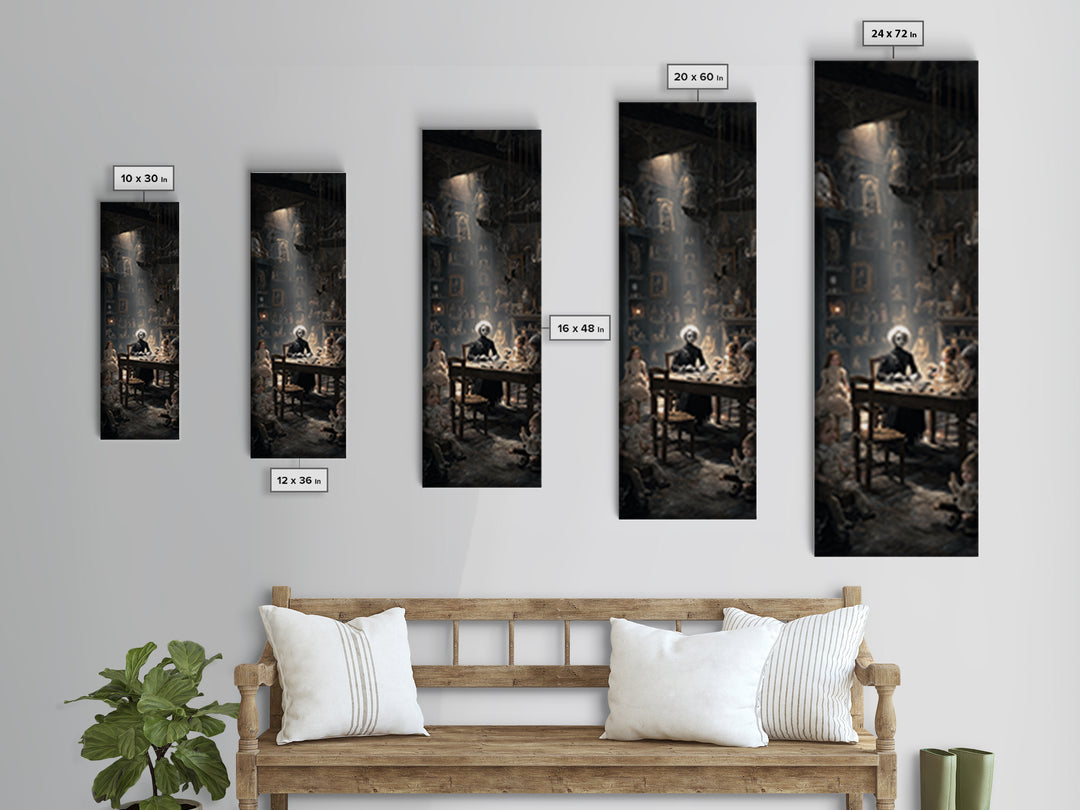 The Dollmaker Of Hollow Ward, Gothic Engraving Art, Tall Narrow Wall Art, Macabre Wall Art, Framed Canvas Print, Halloween Wall Art