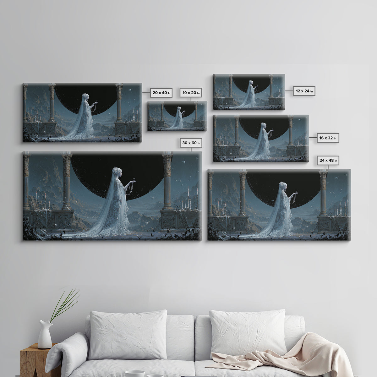 The Bride Of The Abyssal Moon, Apocalyptic Romantic Art, Wide Panoramic Art, Cosmic Horror Art, Canvas Print, Halloween Wall Art