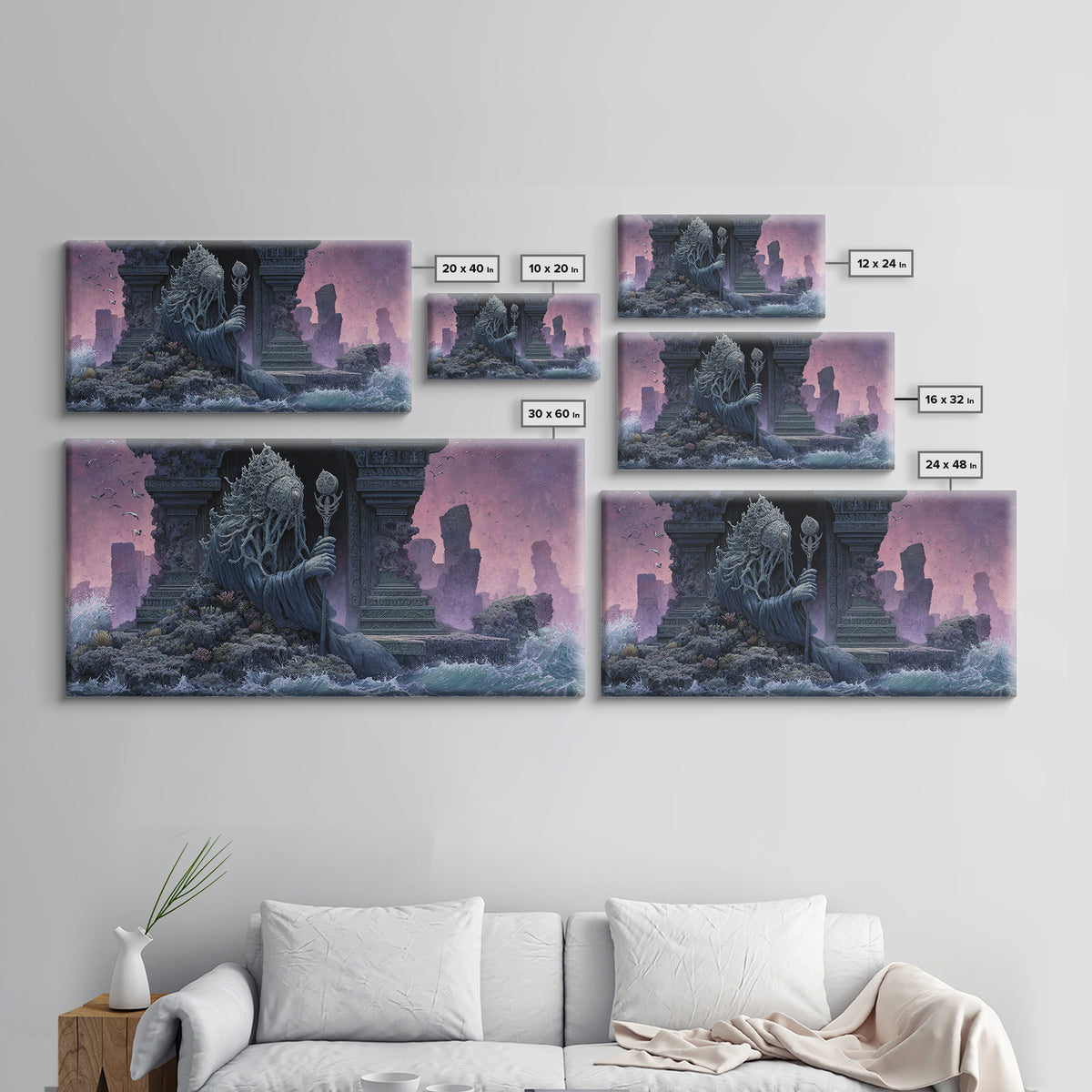 The Keeper Of The Black Reef Key, Symbolist Gothic Landscape, Wide Panoramic Art, Dark Fantasy Wall Art, Canvas Print, Halloween Wall Art