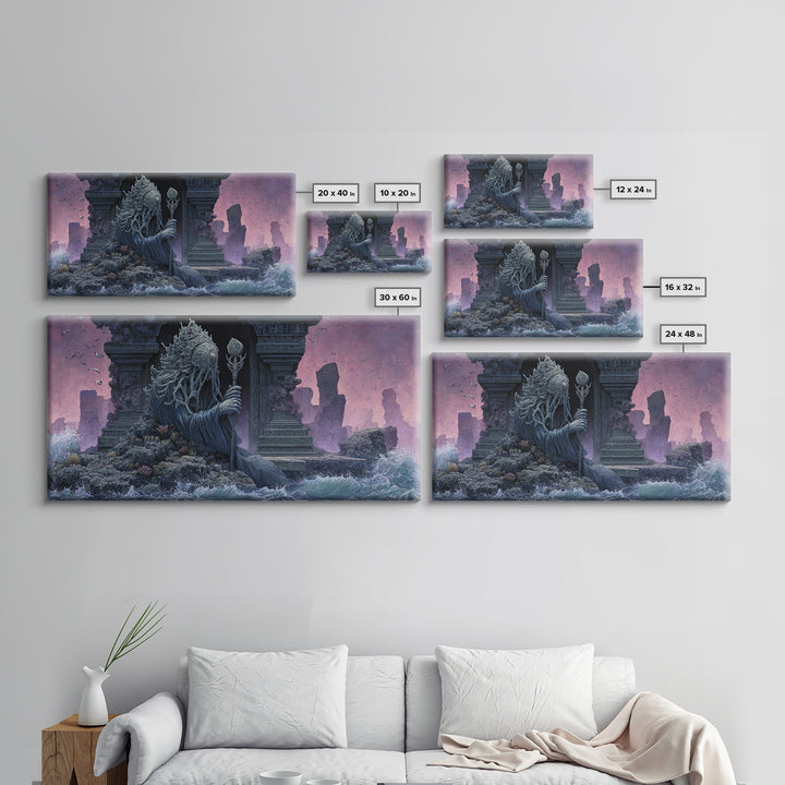 The Keeper Of The Black Reef Key, Symbolist Gothic Landscape, Wide Panoramic Art, Dark Fantasy Wall Art, Canvas Print, Halloween Wall Art