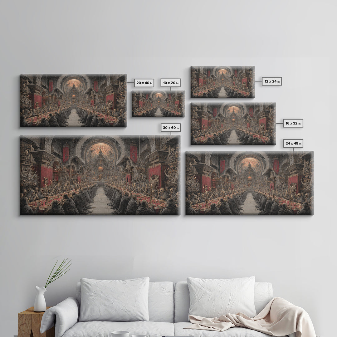 The Feast Of The Pale Cult, Grotesque Carnival Art, Wide Panoramic Art, Macabre Wall Art, Canvas Print, Halloween Wall Art